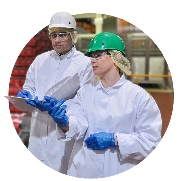 Food safety professionals reviewing SQF Edition 10 requirements on the plant floor